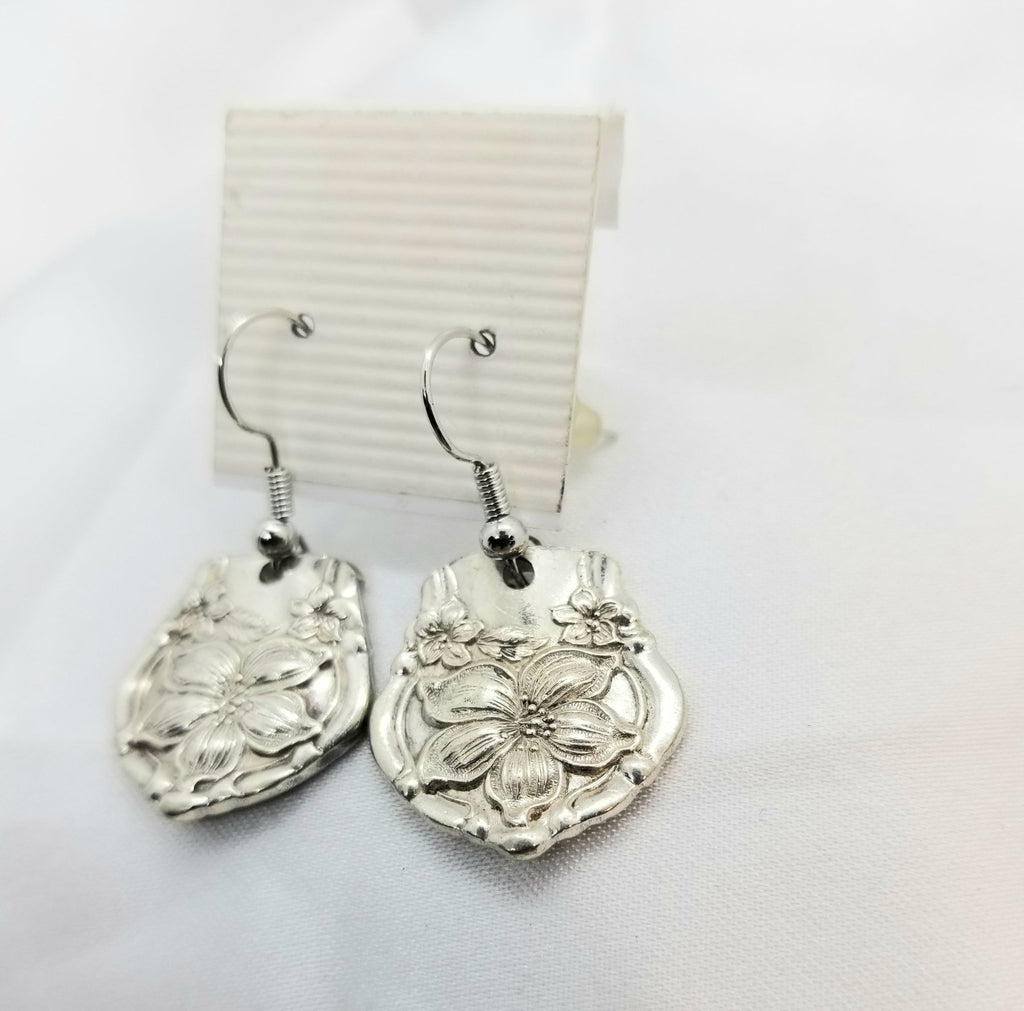 Arbutus earrings, vintage silverware, upcycled spoons - Kpughdesigns
