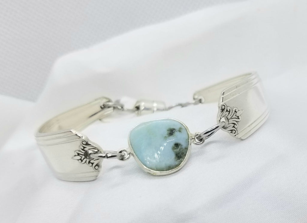 Bracelet, vintage silverware, larimar, upcycled spoon bracelet. - Kpughdesigns