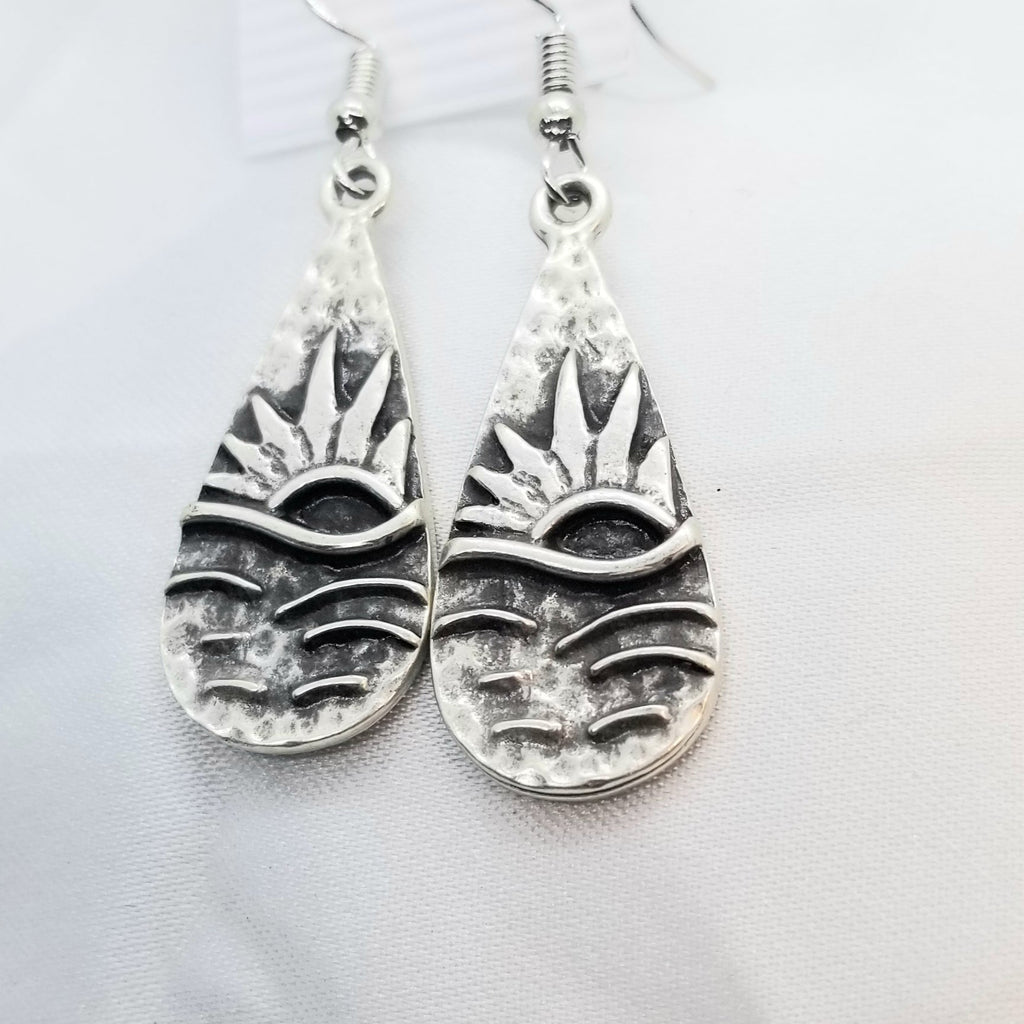 Silver earrings,  sunrise over water pierced earrings - Kpughdesigns