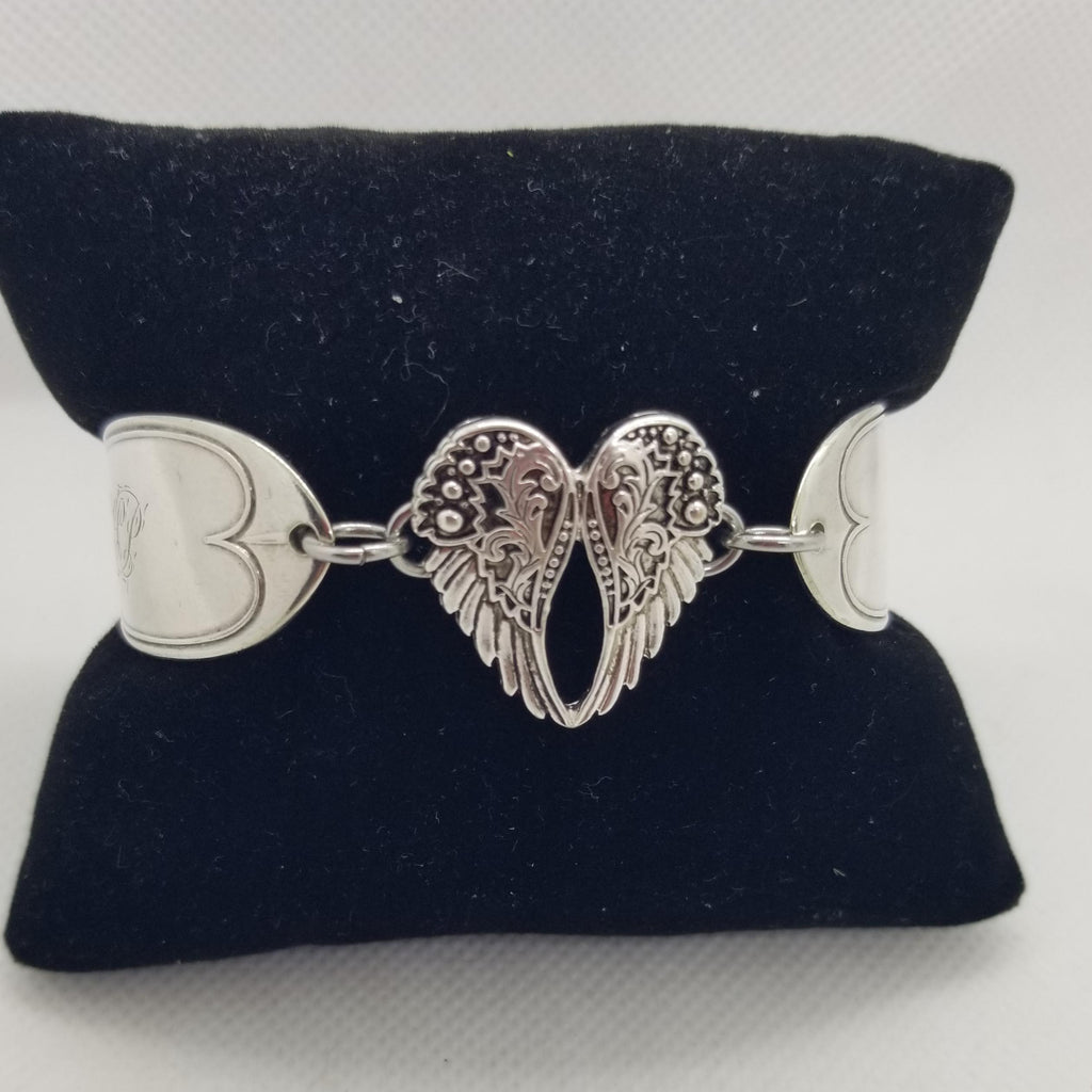 Spoon bracelet, angel wing heart center, love jewelry - Kpughdesigns