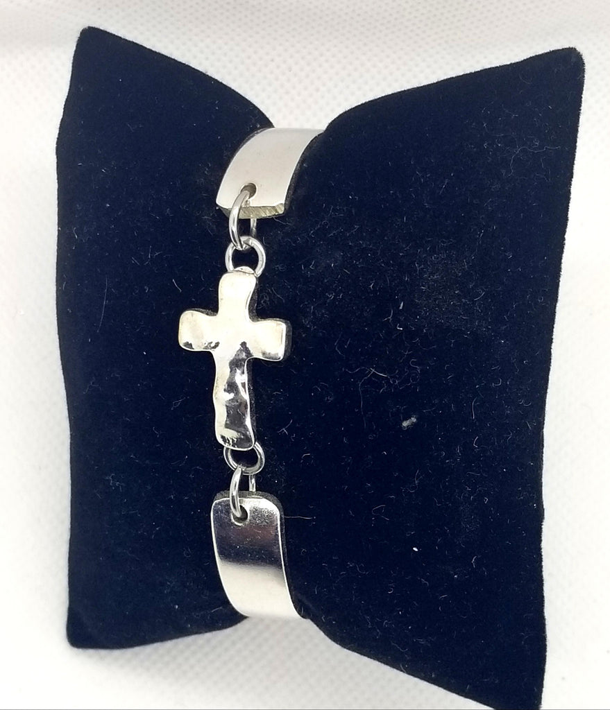 Spoon bracelet, silver hammered cross center - Kpughdesigns