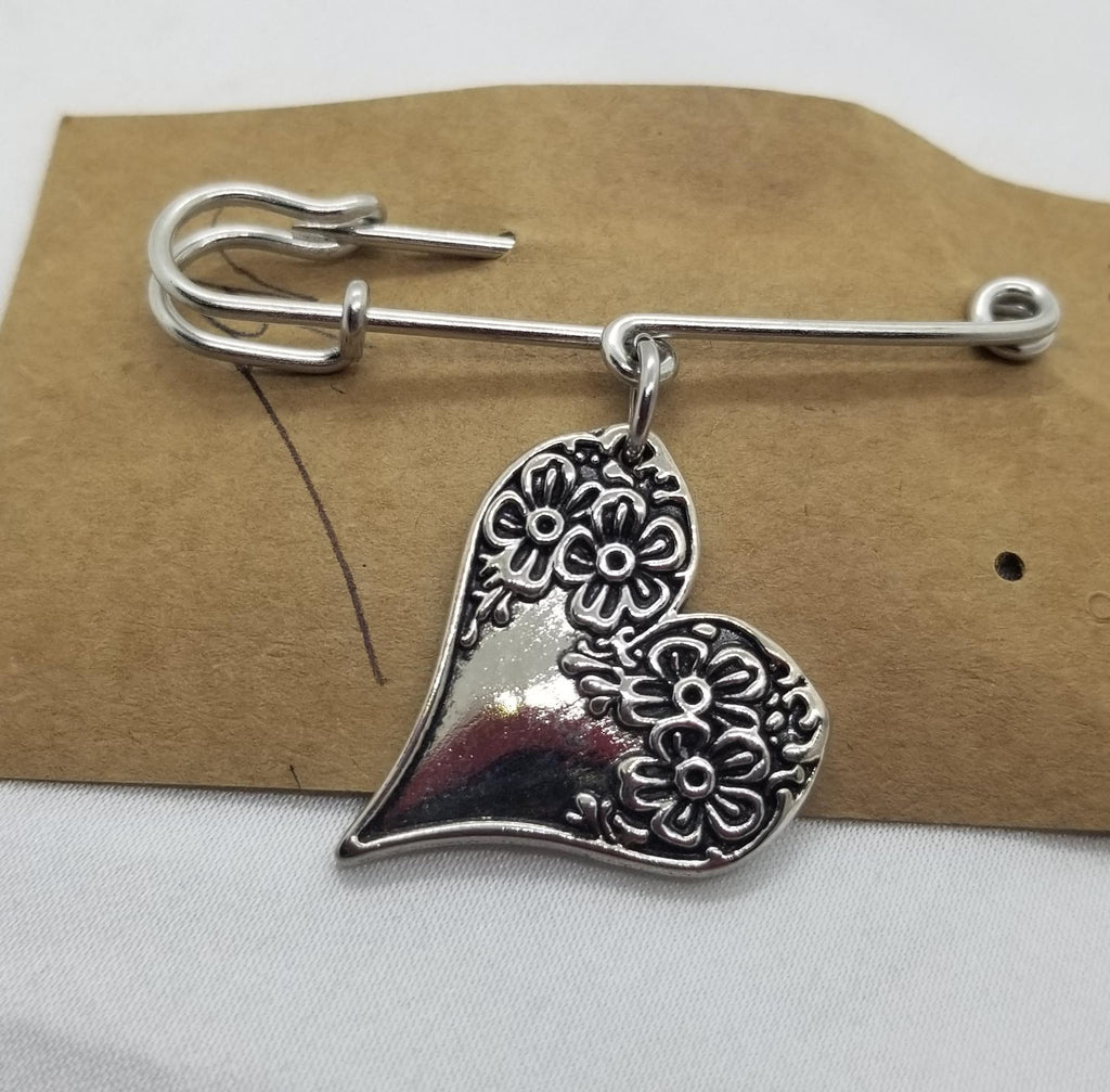 Scarf brooch pin, floral heart - Kpughdesigns