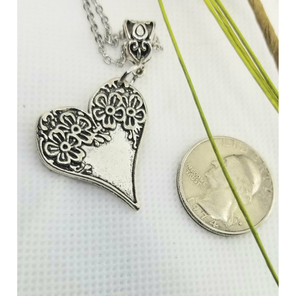 Heart necklace, silverware style, floral - Kpughdesigns