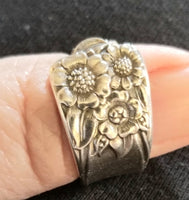 April spoon ring, rings, sunflowers, April silverware, floral ring, - Kpughdesigns