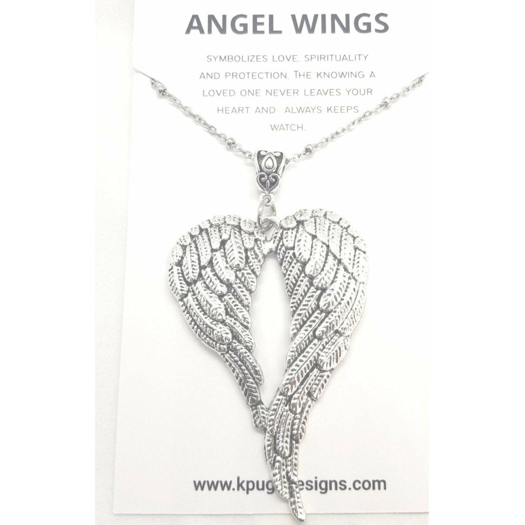 Angel wing necklace,  silver wings pendant, birthstone, 24 inch chain - Kpughdesigns