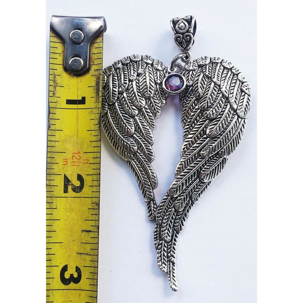 Angel wing necklace,  silver wings pendant, birthstone, 24 inch chain - Kpughdesigns