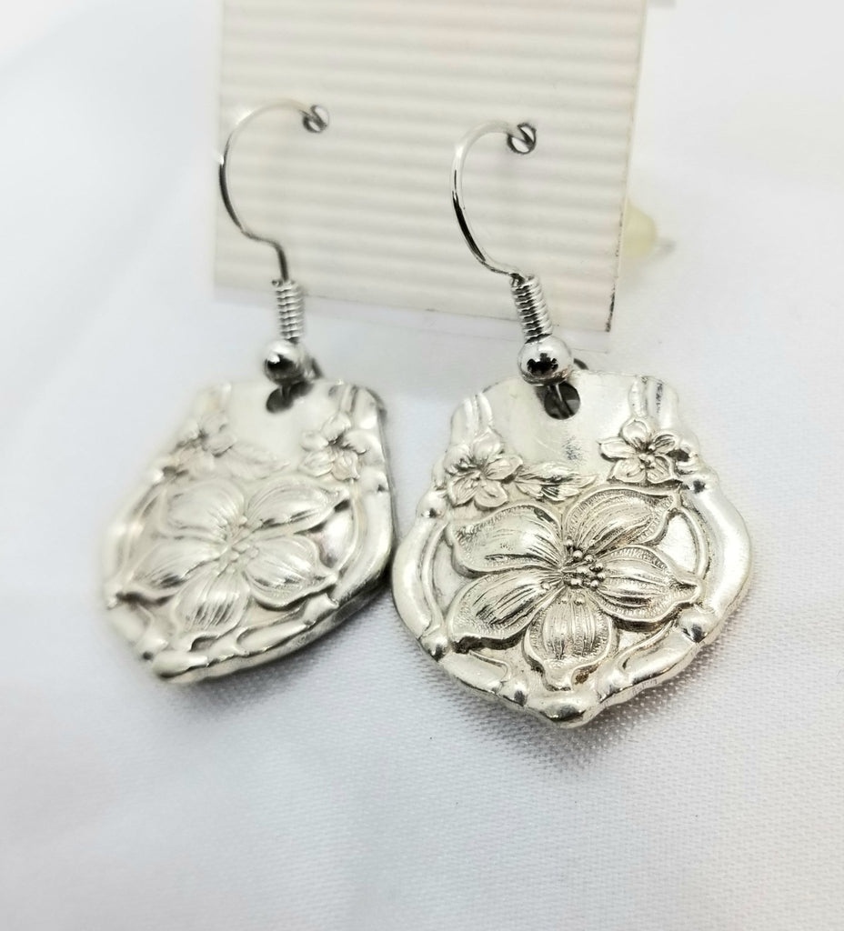 Arbutus earrings, vintage silverware, upcycled spoons - Kpughdesigns