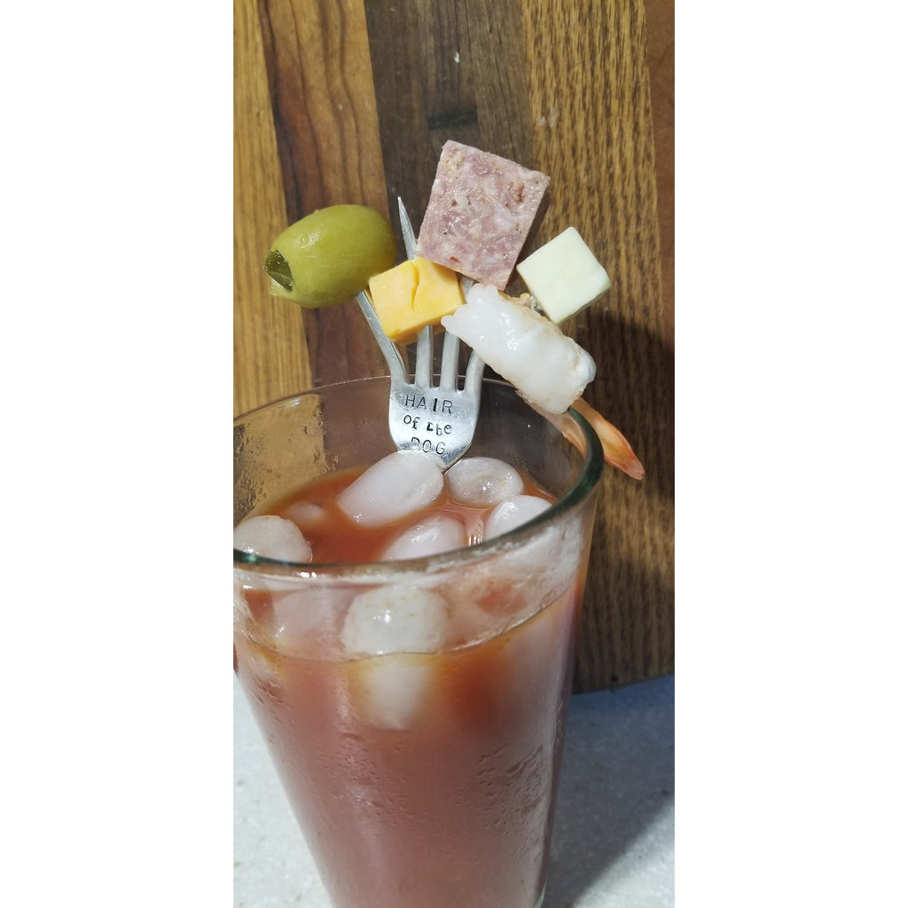 Bloody Mary pick, twisted fork, cocktail drink stick, stamped saying - Kpughdesigns