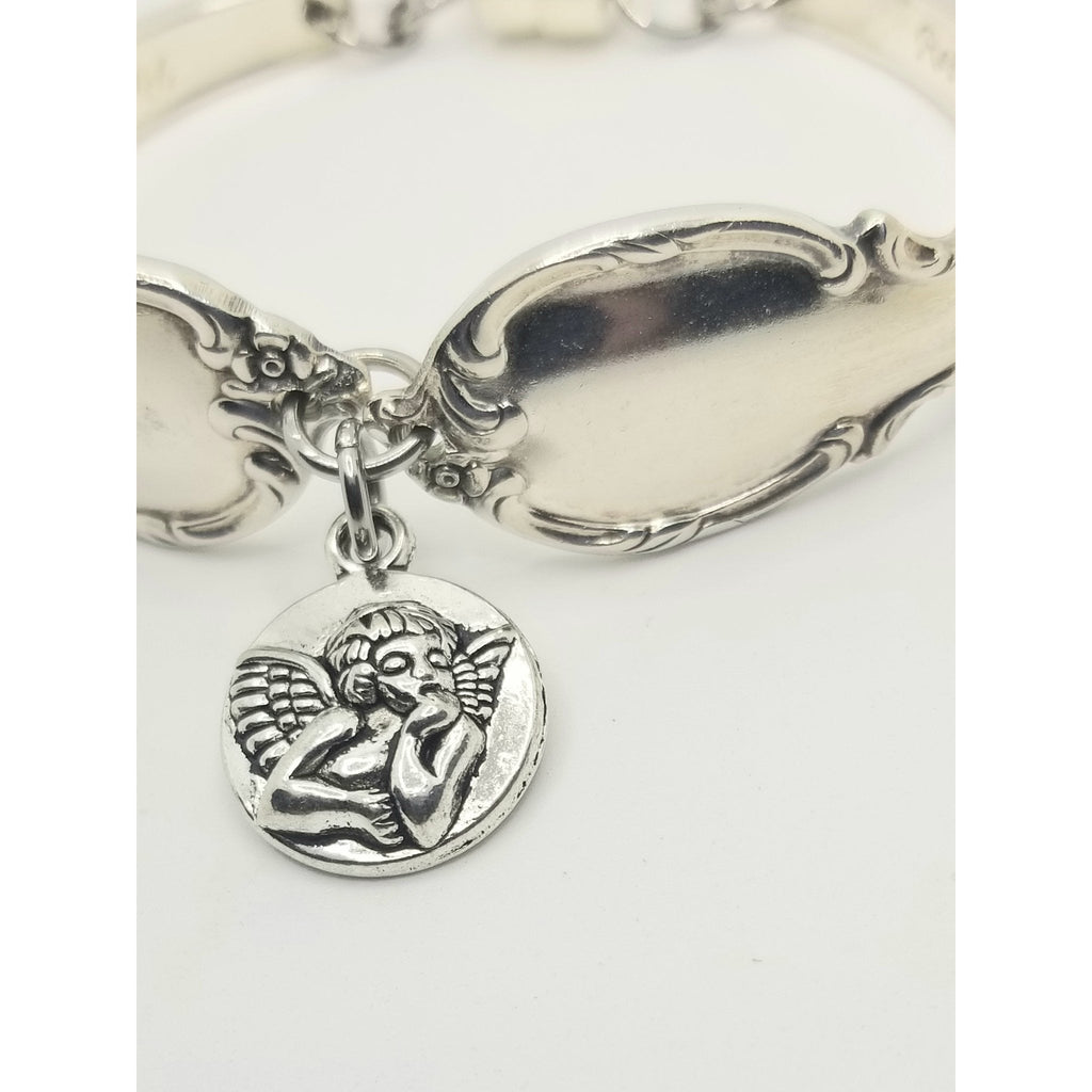Bracelet angel charm, spoon jewelry, silver, cherub, magnetic closure, size medium - Kpughdesigns