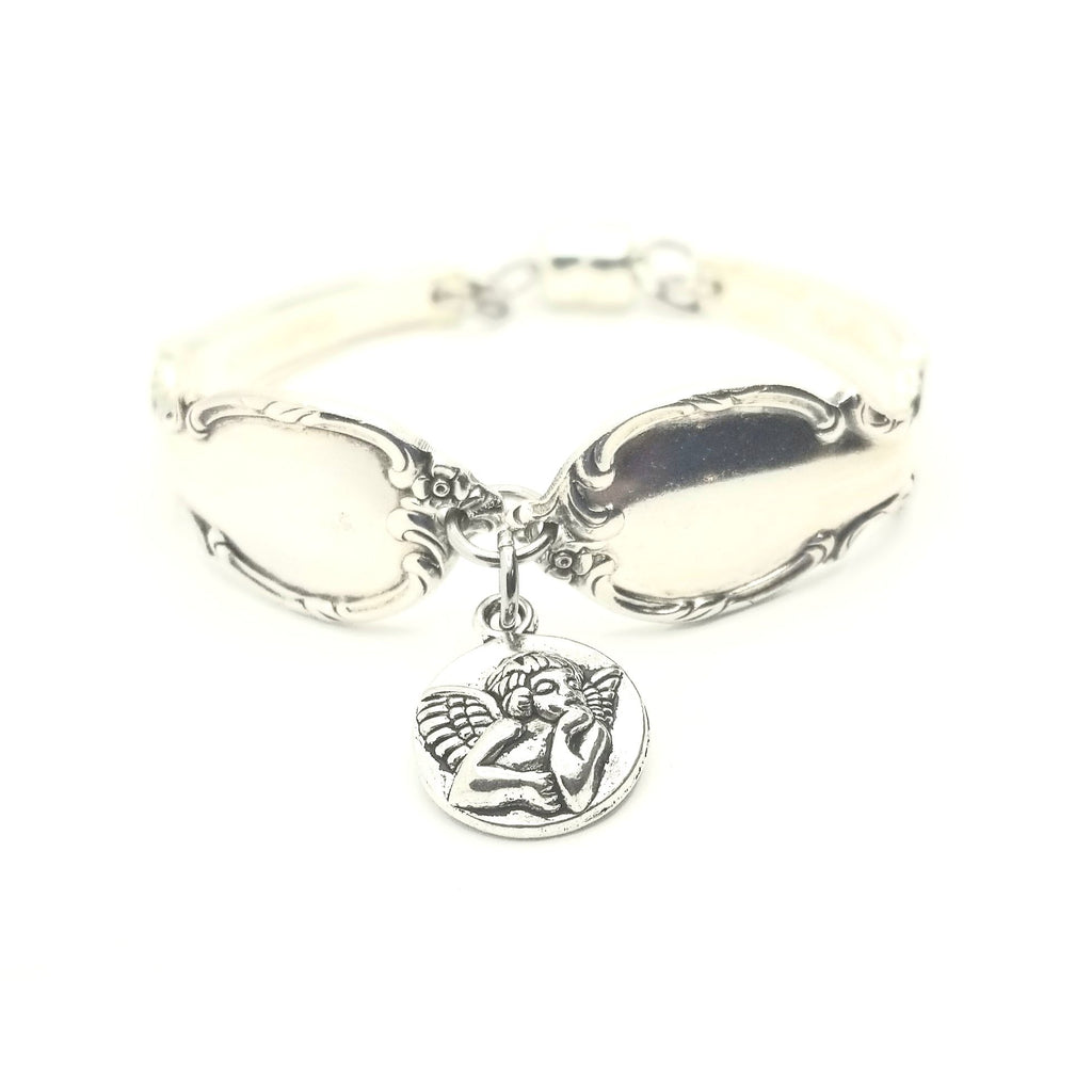 Bracelet angel charm, spoon jewelry, silver, cherub, magnetic closure, size medium - Kpughdesigns