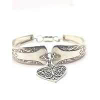 Bracelet, butterfly heart charm, magnetic clasp, vintage spoons, cuff style - Kpughdesigns