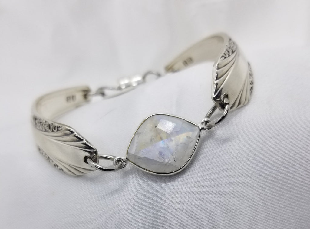 Bracelet, vintage silverware, upcycled spoons, with moonstone - Kpughdesigns