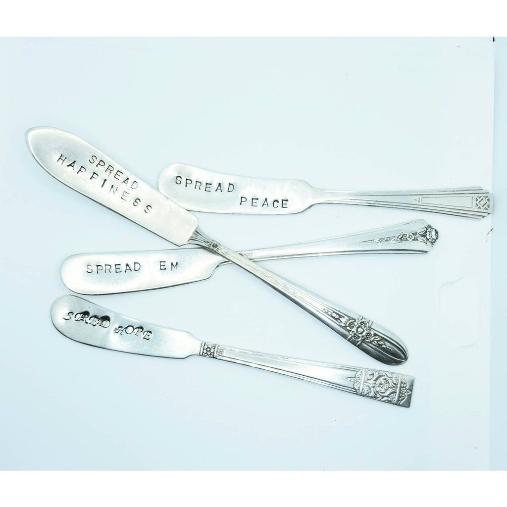 Cheese spreader, hand stamped, upcycled knife, vintage silverware - Kpughdesigns
