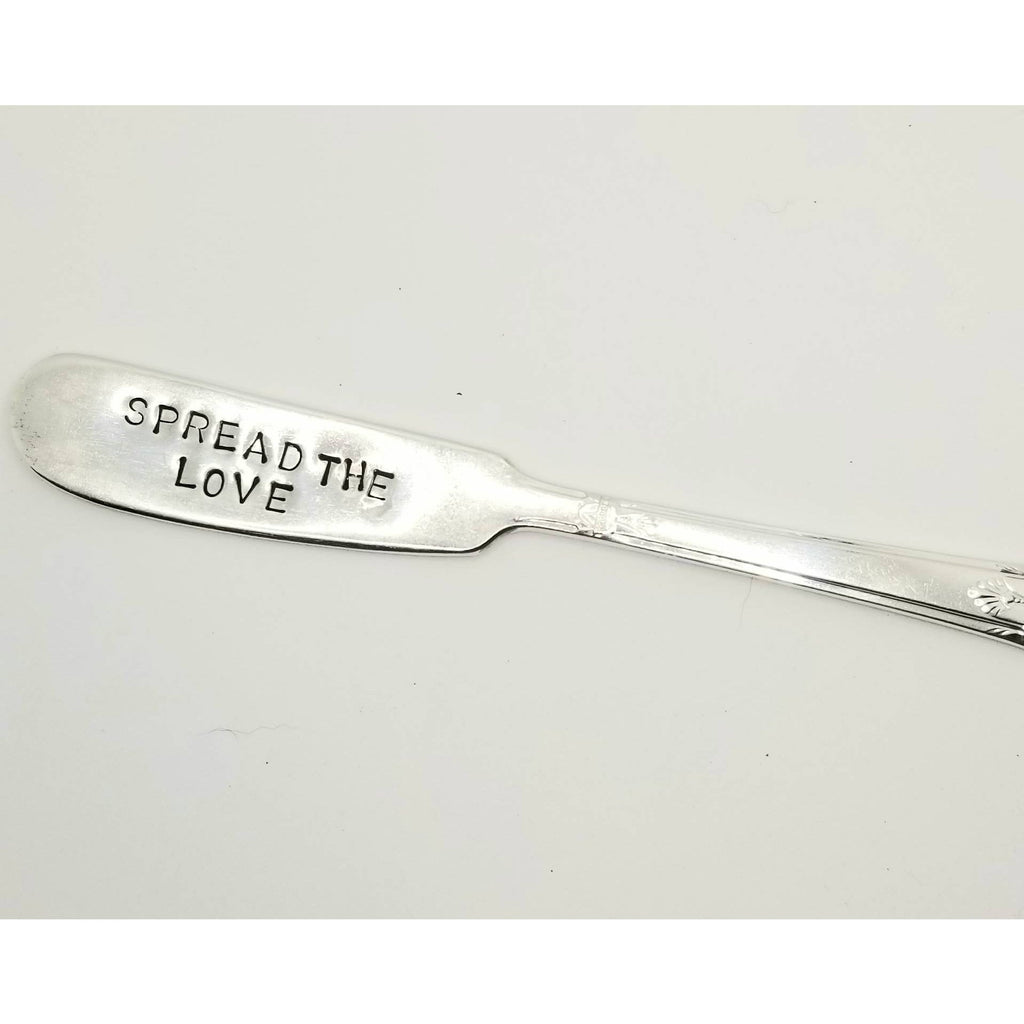 Cheese spreader, hand stamped, upcycled knife, vintage silverware - Kpughdesigns