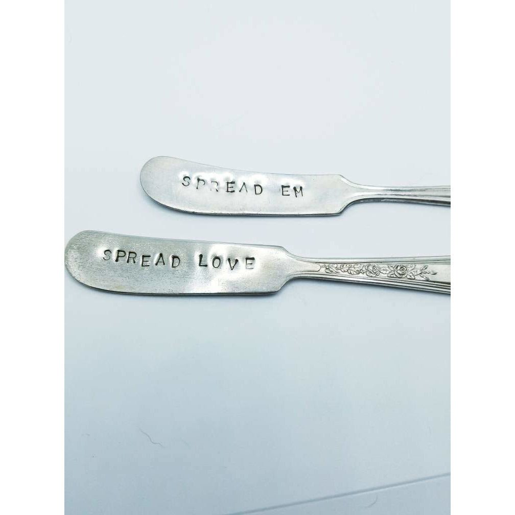 Cheese spreader, hand stamped, upcycled knife, vintage silverware - Kpughdesigns