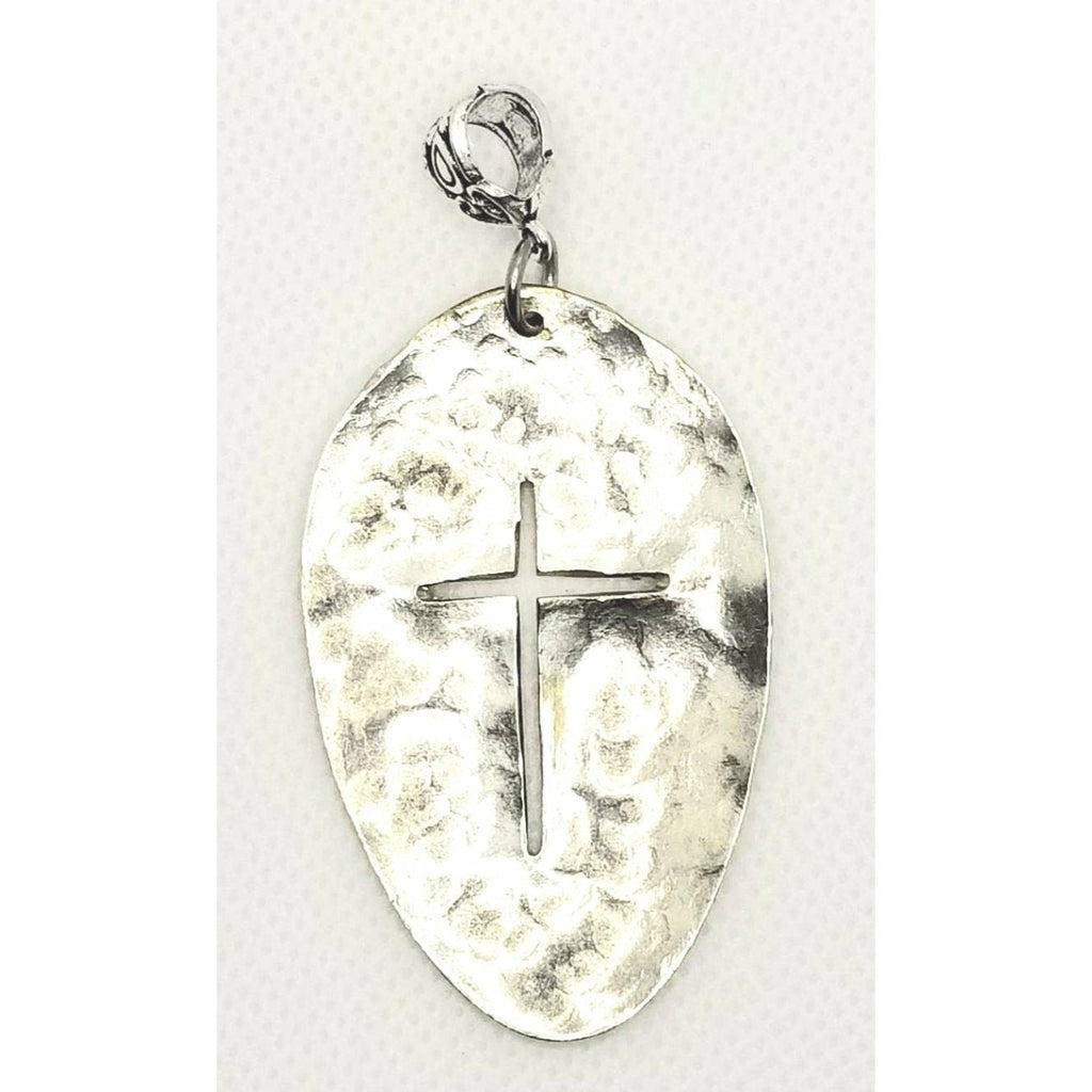 Cross necklace, upcycled hammered vintage spoon bowl,  faith, unisex - Kpughdesigns
