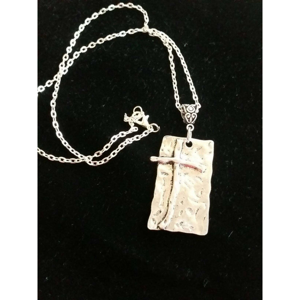 Cross necklace, hammered silver back ground,  faith necklace, cross jewelry, silver cross - Kpughdesigns