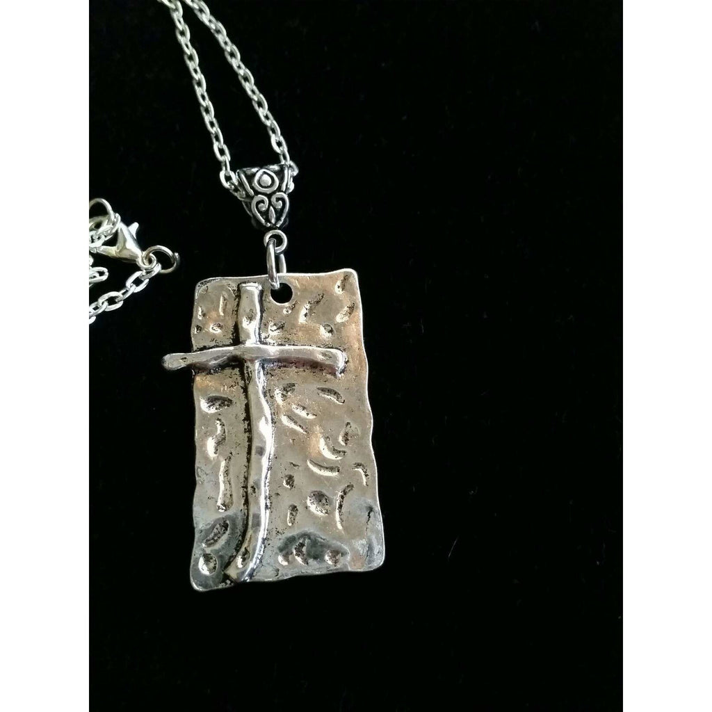 Cross necklace, hammered silver back ground,  faith necklace, cross jewelry, silver cross - Kpughdesigns