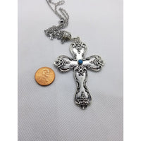 Cross necklace, turquoise, magnolia design, - Kpughdesigns