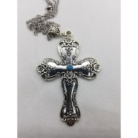 Cross necklace, turquoise, magnolia design, - Kpughdesigns