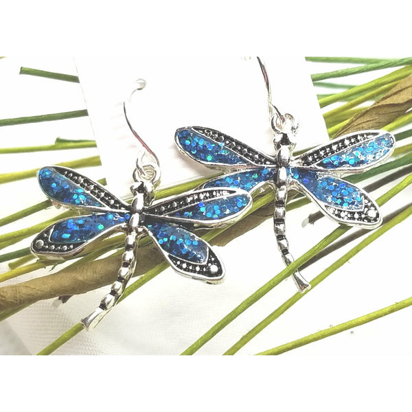 Dragonfly earrings, Blue crystals, dragonflies, sapphire blue, pierced earrings, dangle - Kpughdesigns