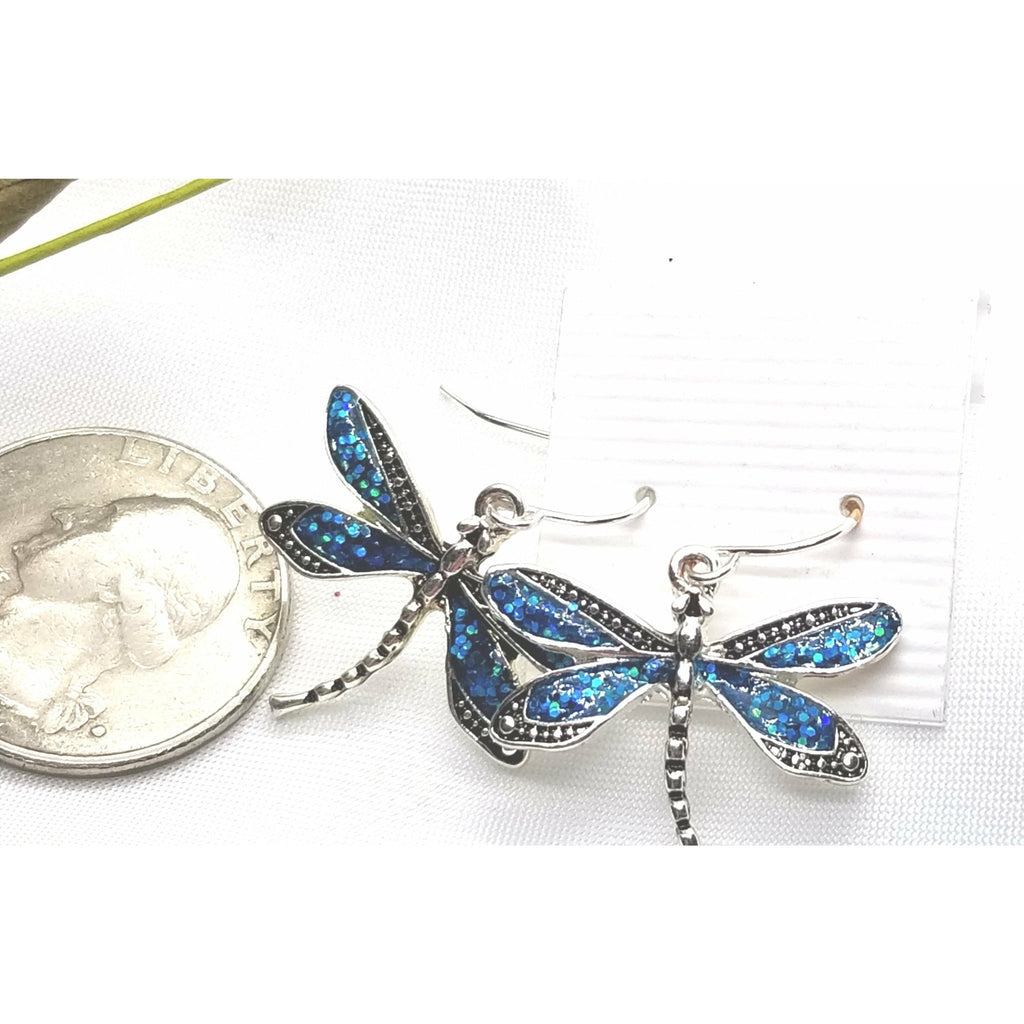 Dragonfly earrings, Blue crystals, dragonflies, sapphire blue, pierced earrings, dangle - Kpughdesigns