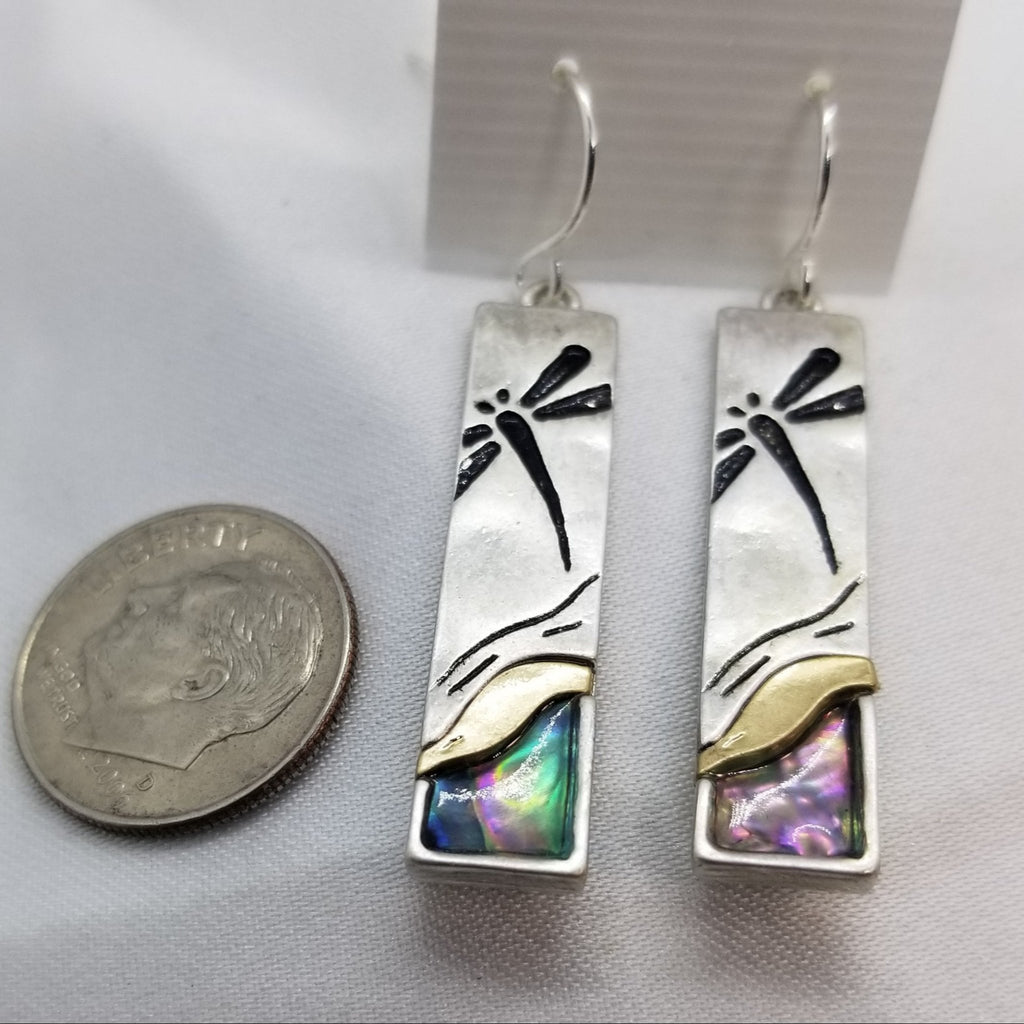 Dragonfly earrings, pierced, ablone hypoallergenic - Kpughdesigns