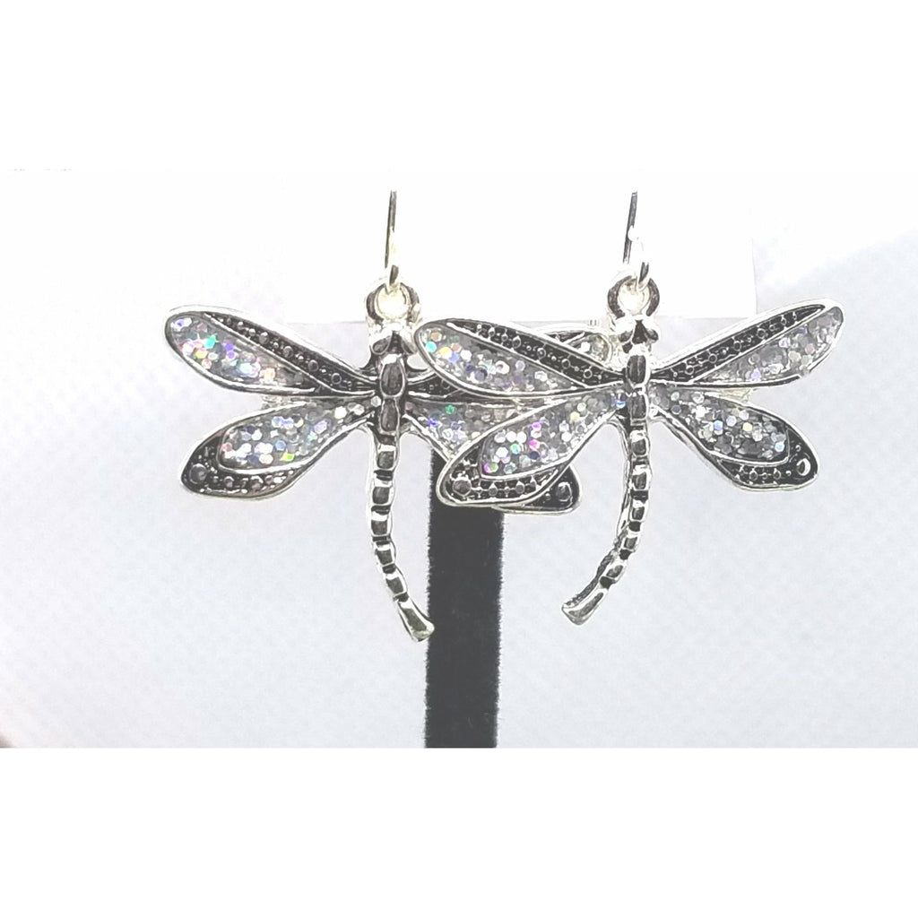 Dragonfly earrings, pierced, crystal dragonflies, hypoallergenic, iridescent sparkle, - Kpughdesigns