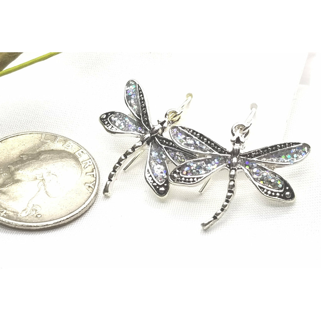Dragonfly earrings, pierced, crystal dragonflies, hypoallergenic, iridescent sparkle, - Kpughdesigns