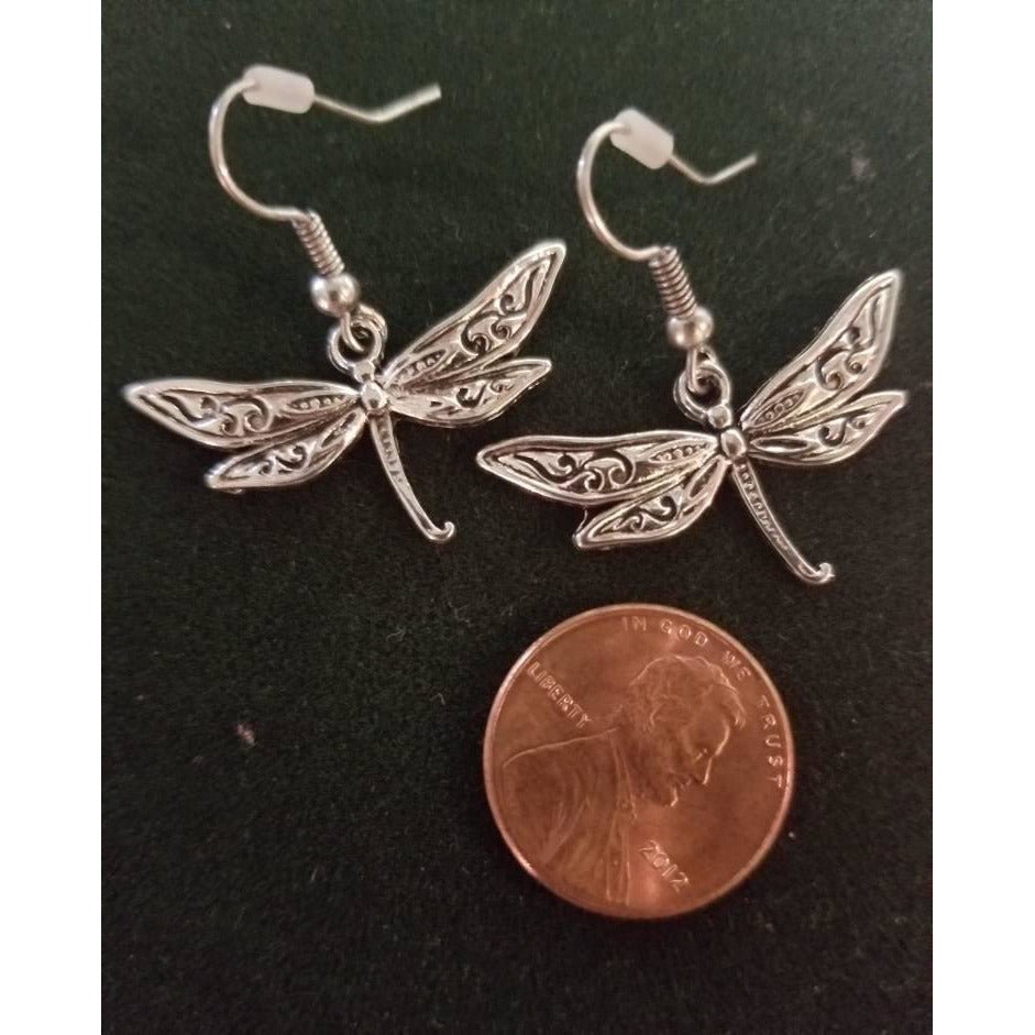 Dragonfly earrings, silver dangle, pierced, dragonflies - Kpughdesigns