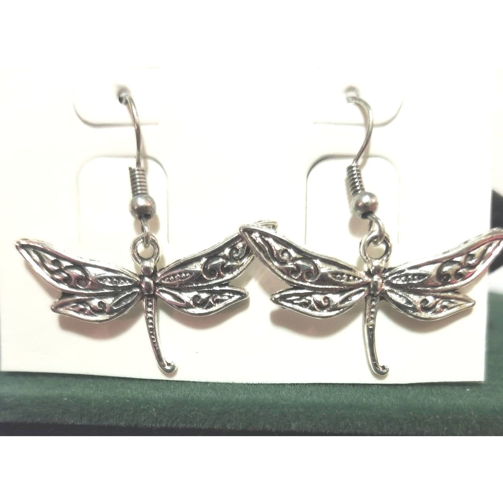 Dragonfly earrings, silver dangle, pierced, dragonflies - Kpughdesigns
