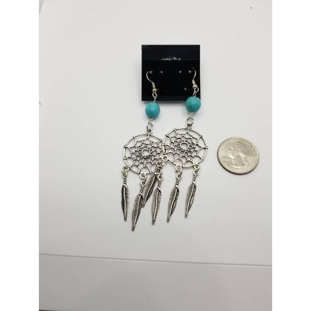 Turquoise Dreamcatcher Earrings With Leather Fringe | Sands Serendipity  Boutique