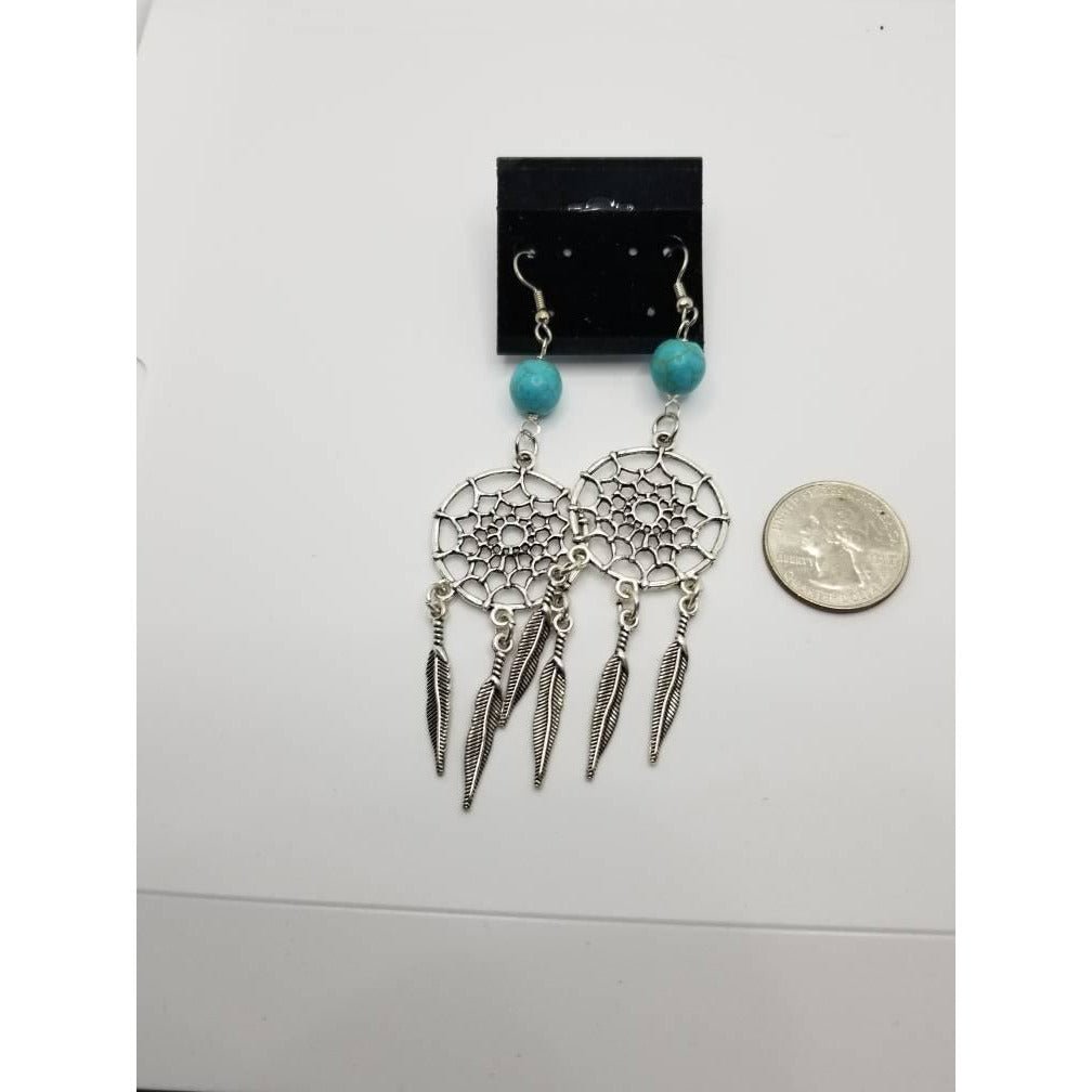 Earrings, dangle, pierced, turquoise, dream catchers, southwestern - Kpughdesigns