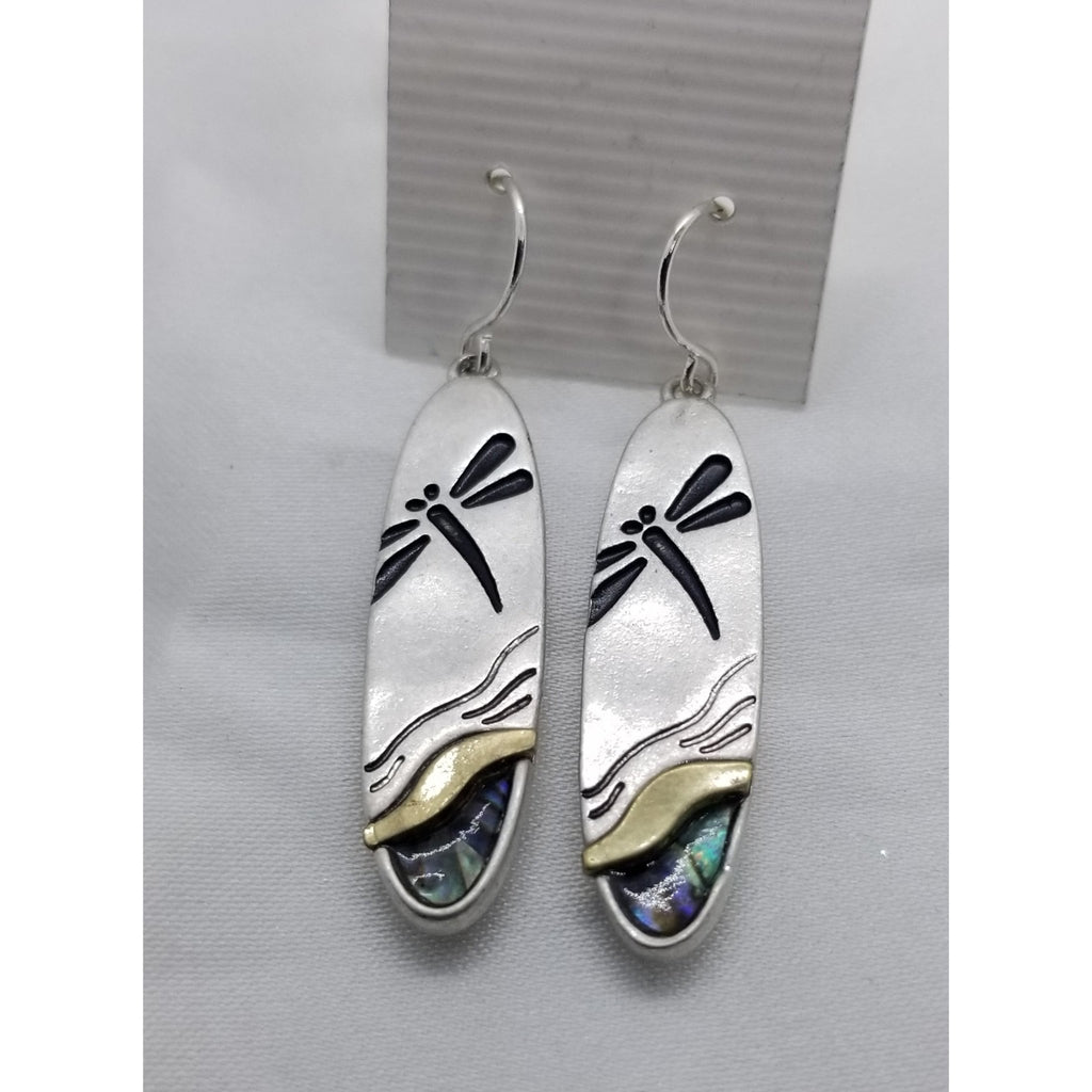 Earrings, dragonflies, pierced, dragonfly, abalone - Kpughdesigns