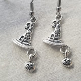 Earrings, pierced, witch hat with pumpkin,  halloween, seasonal - Kpughdesigns