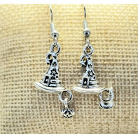 Earrings, pierced, witch hat with pumpkin,  halloween, seasonal - Kpughdesigns