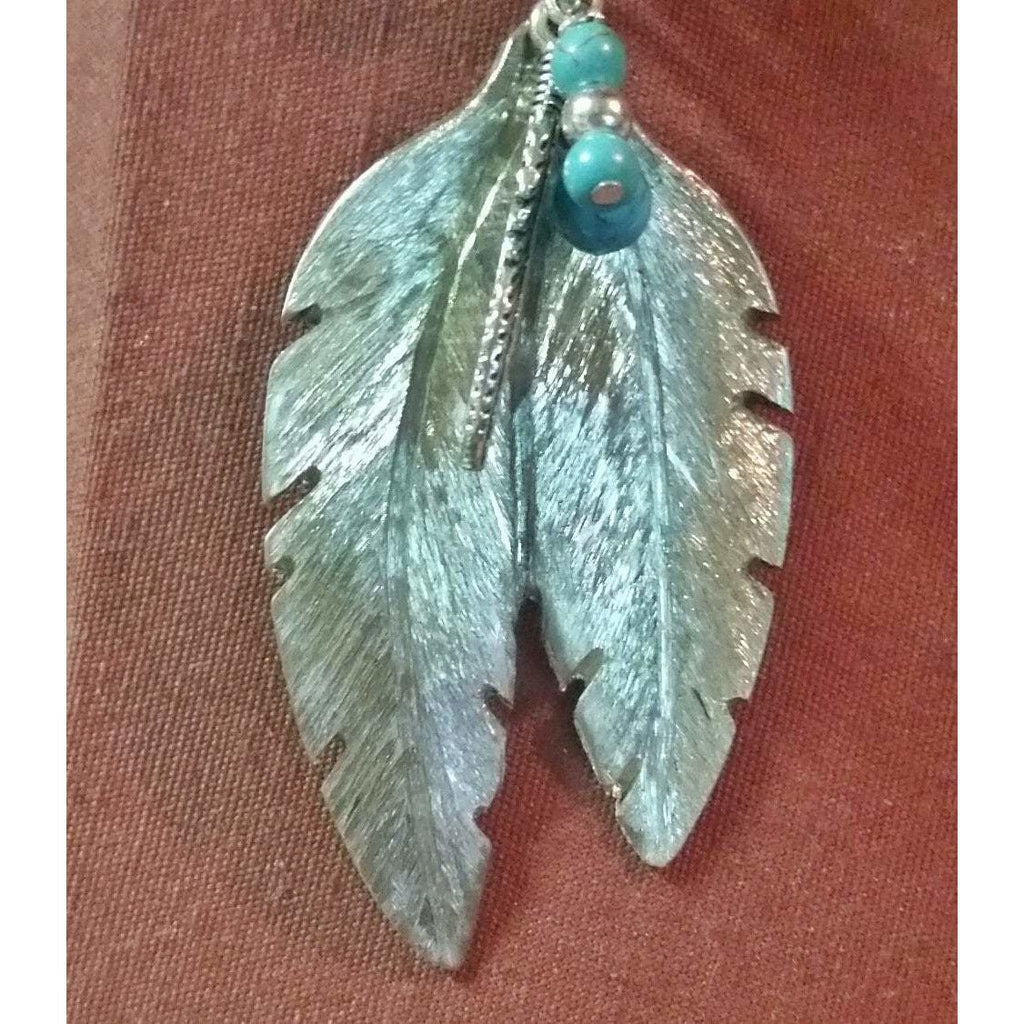 Feather necklace, double feathers, spoon art, accent, southwestern style - Kpughdesigns