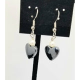 Heart earrings, pierced, dangle, hematite, pearl, hypoallergenic wires. - Kpughdesigns
