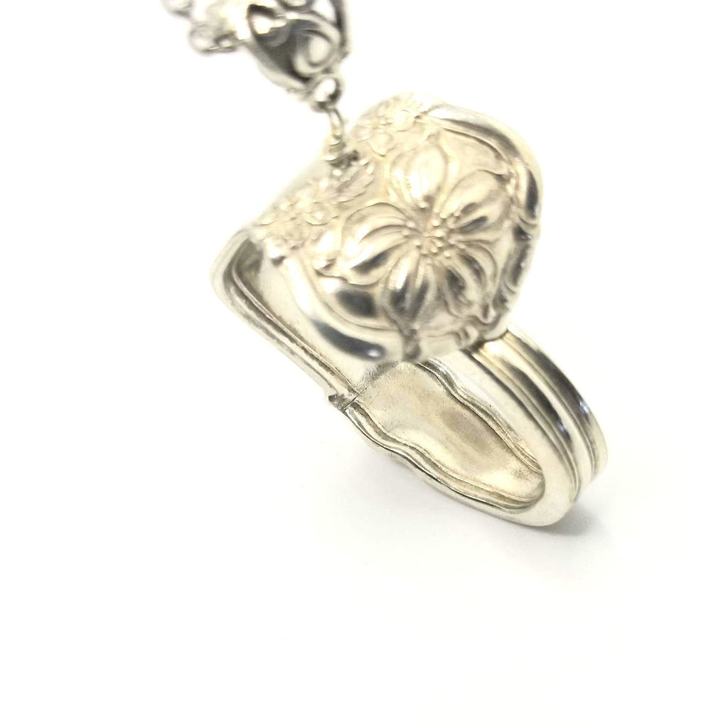 Heart necklace, floating heart,  love gift, silverware heart , Orange Blossum 1930s,  30 inch chain - Kpughdesigns