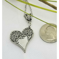 Heart necklace, silverware style, floral - Kpughdesigns