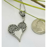 Heart necklace, silverware style, floral - Kpughdesigns