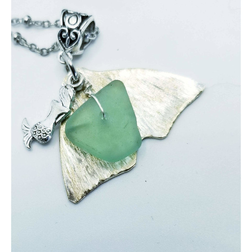 Mermaid necklace, whale tail, fin, spoon, sea glass - Kpughdesigns