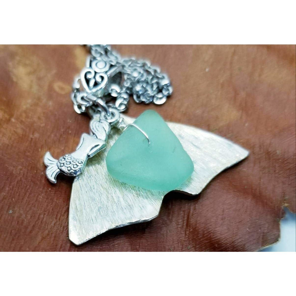 Mermaid necklace, whale tail, fin, spoon, sea glass - Kpughdesigns