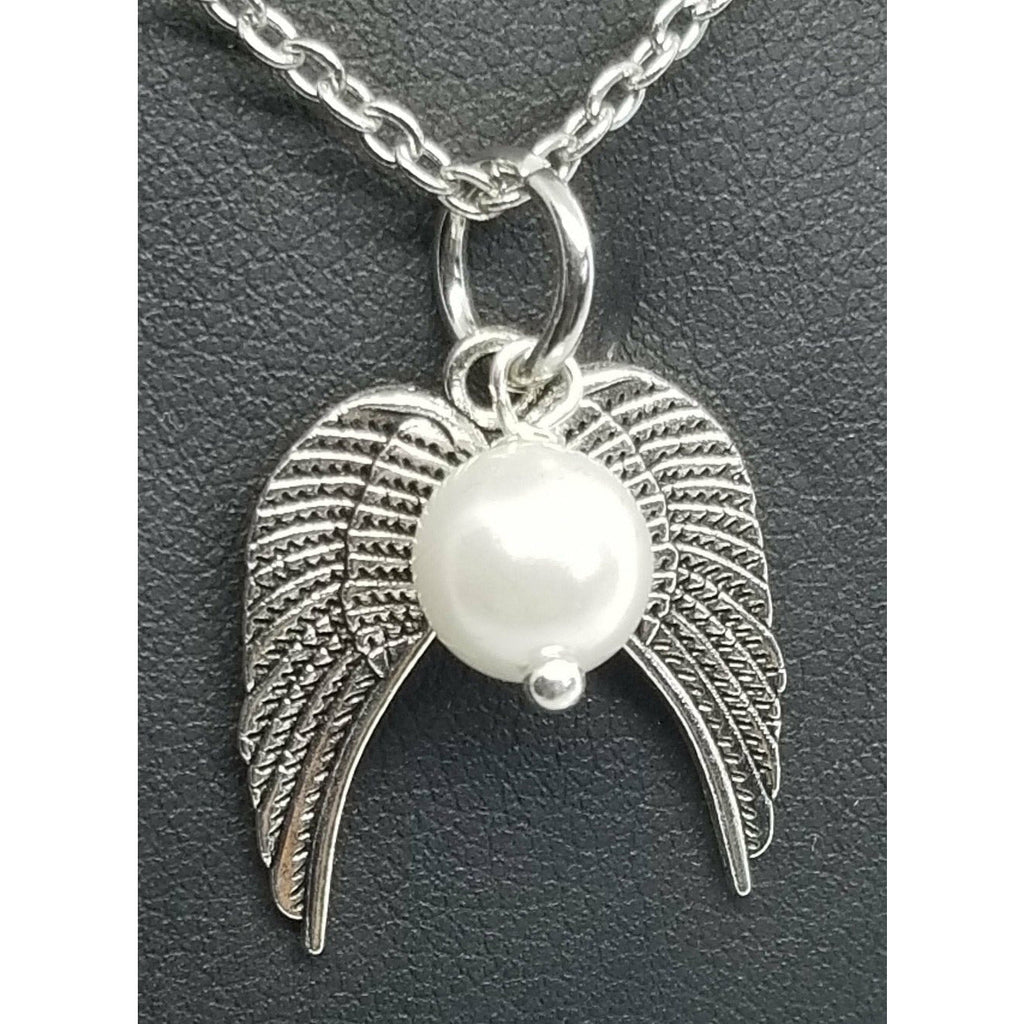 Necklace, angel wing necklace,  pearl accent - Kpughdesigns