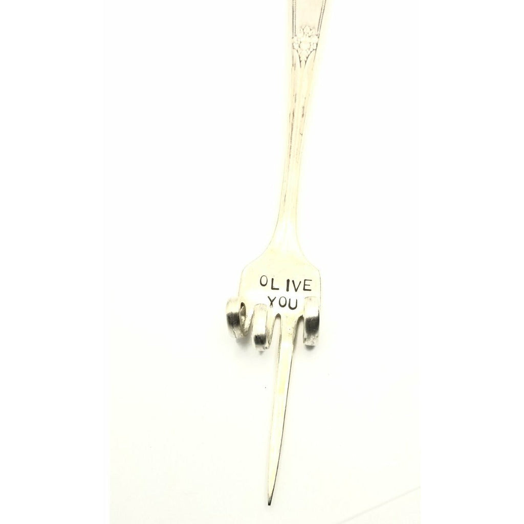 Olive fork, stamped olive you, cocktail pick, serving, charcuterie - Kpughdesigns