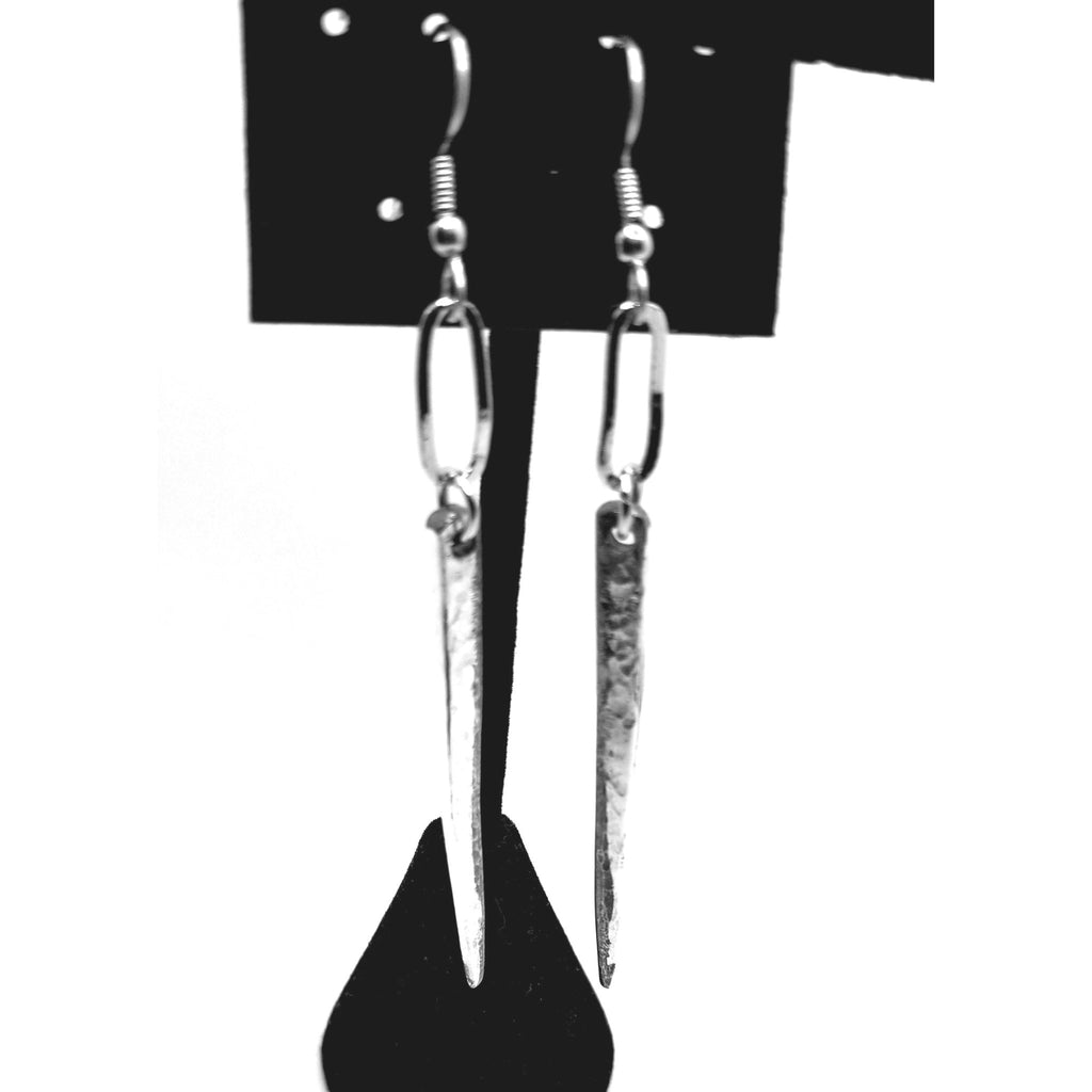 Pierced earrings, silver, fork tines, paperclip chain, pierced, dangle ,hammered - Kpughdesigns