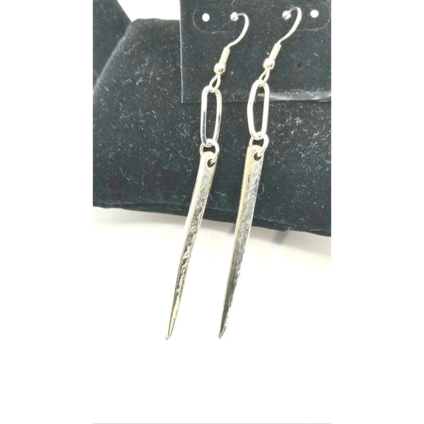 Pierced earrings, silver, fork tines, paperclip chain, pierced, dangle ,hammered - Kpughdesigns