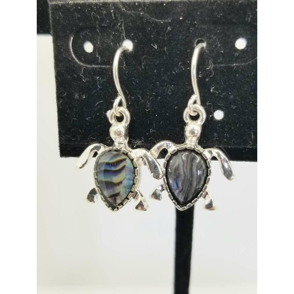 Pierced turtle earrings, abalone, sea turtle, hypoallergenic, dangle - Kpughdesigns