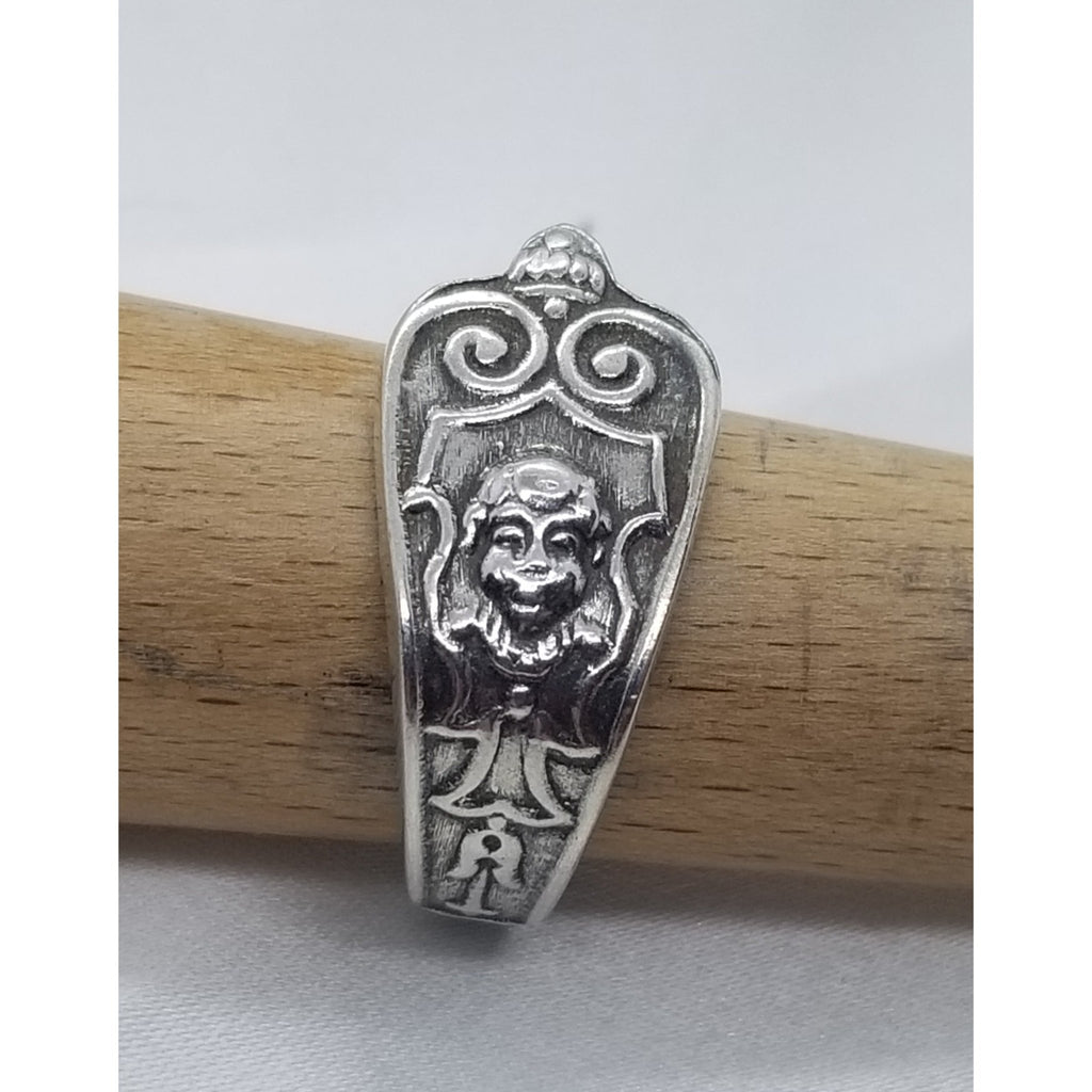 Ring with angel in Crest , vintage sterling demitasse spoon, collectable spoon rings, size 9 - Kpughdesigns