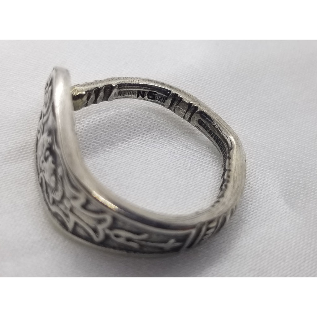 Ring with angel in Crest , vintage sterling demitasse spoon, collectable spoon rings, size 9 - Kpughdesigns